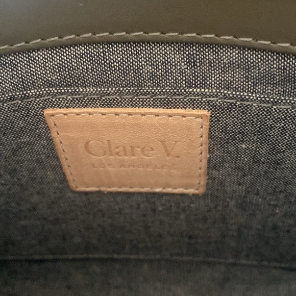 CLARE V Women’s Light Gray Leather Crossbody Bag - Picture 6 of 10